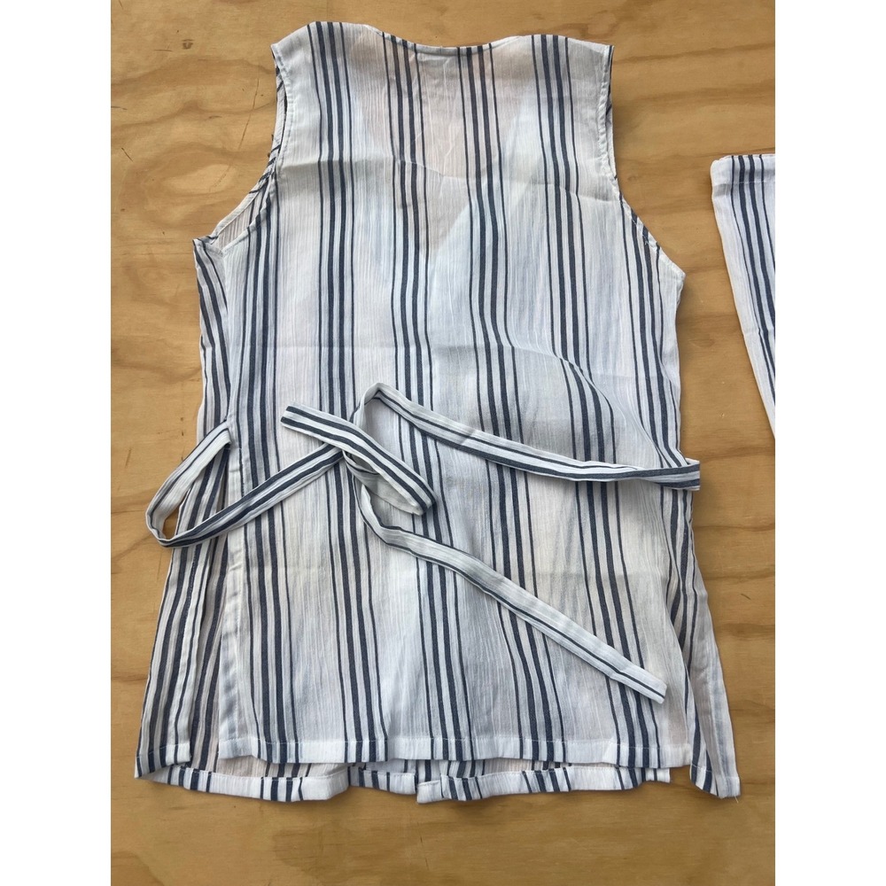 Josie Natori Striped Pajama Set Medium Blue White Sleeveless Top Wide Leg Pants - Picture 6 of 8